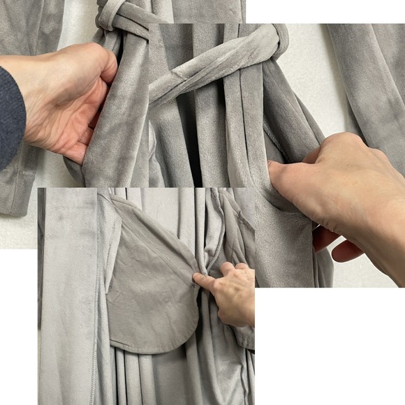 SKIMS Size Med Velour Long Wrap Robe Gray Belted Soft Plush Lounge Pockets - Picture 10 of 12